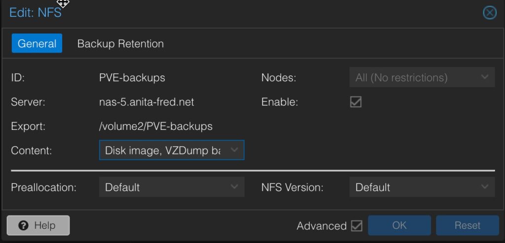NAS-5 NFS Share for PVE Backups
