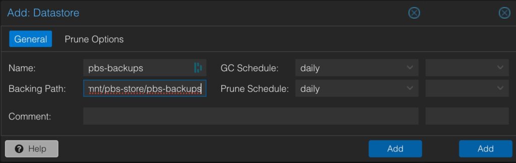 PBS Datastore Configuration