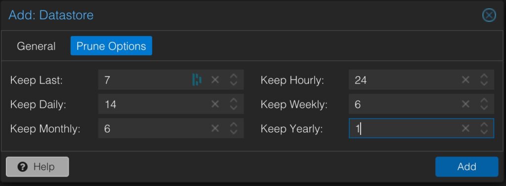 PBS Datastore Prune Options