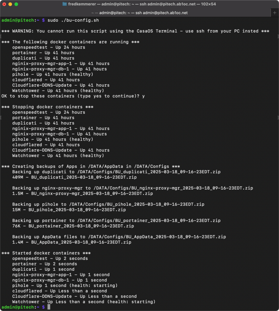 Example Execution of Configuration Backup Script