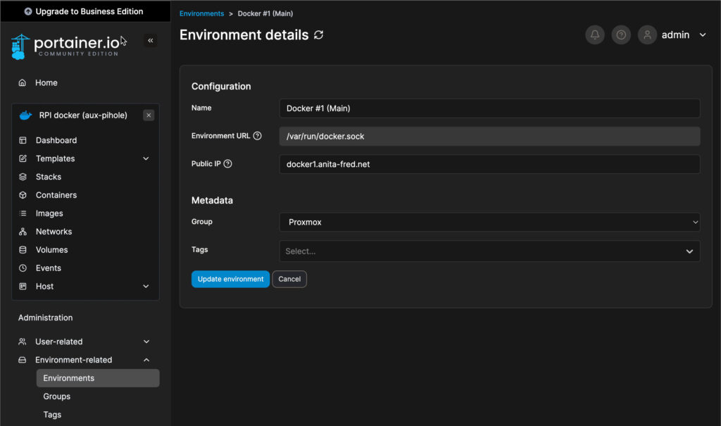 Portainer Environment - Setting Public IP